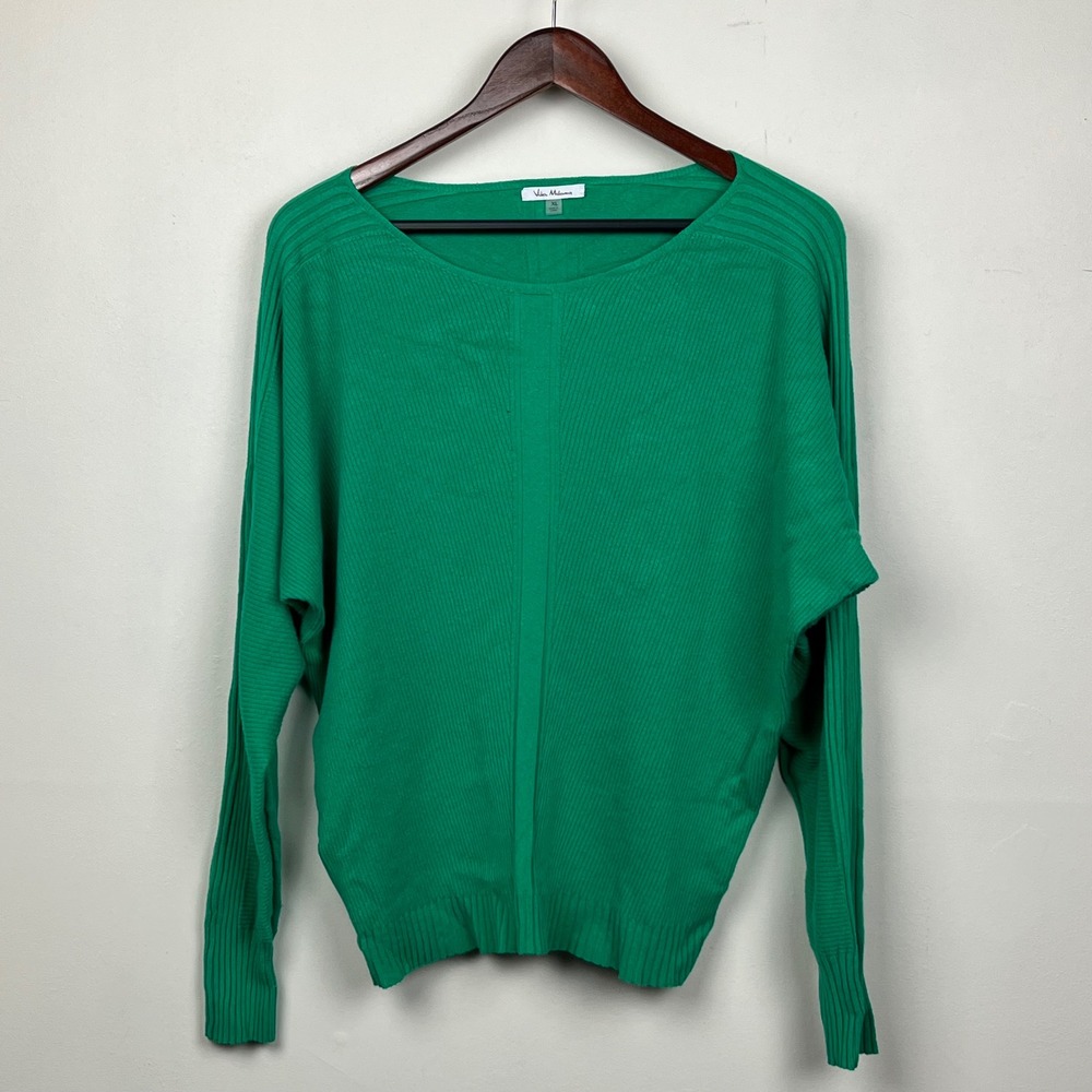 Vila Milana Dolman Ribbed Sweater XL Green Corporate Chic Minimalist